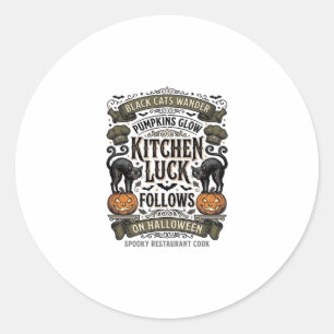 Halloween Cook Shirt Vintage Black Cat Pumpkin Kit Classic Round Sticker