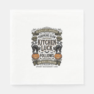 Halloween Cook Shirt Vintage Black Cat Pumpkin Kit Napkin