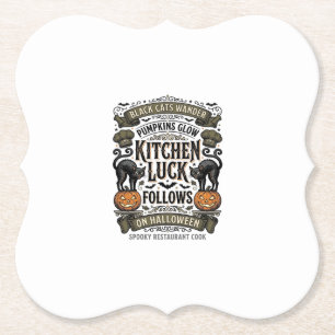 Halloween Cook Shirt Vintage Black Cat Pumpkin Kit Paper Coaster