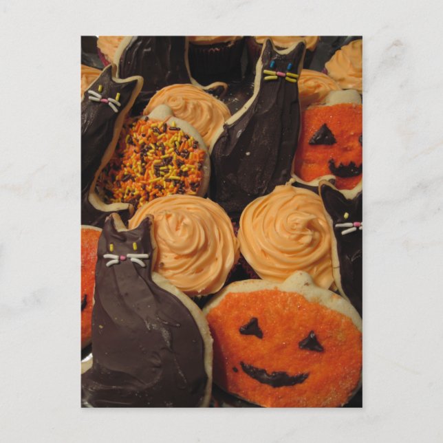 Halloween Cookies Cats and Pumpkins Postcard (Front)