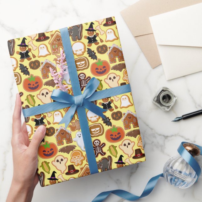 Halloween Cookies Pattern Collection L Yellow BG Wrapping Paper (Gifting)