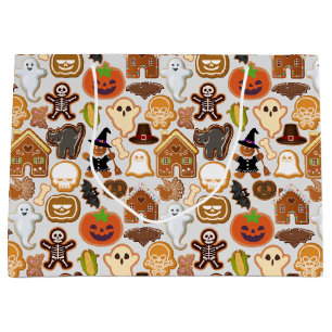 Halloween Cookies Pattern Collection Offwhite BG Large Gift Bag
