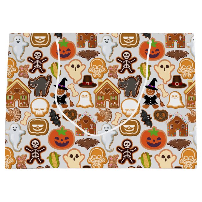 Halloween Cookies Pattern Collection Offwhite BG Large Gift Bag (Front)