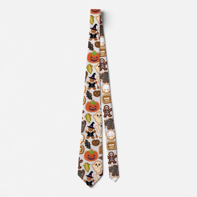 Halloween Cookies Pattern Collection Offwhite BG Tie (Front)