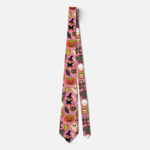 Halloween Cookies Pattern Collection Pink BG Tie