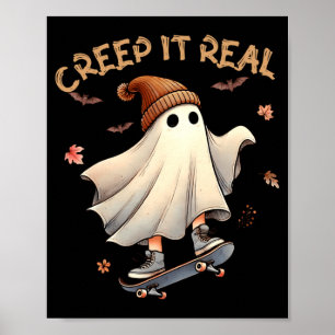 Halloween Cool Ghost Riding Skateboard Kid Girl Poster