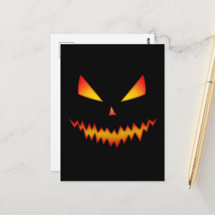 Halloween Cool scary Jack O'Lantern face on black Postcard