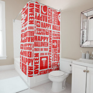 Halloween Cool Spooky Whimsical Typography Red Shower Curtain