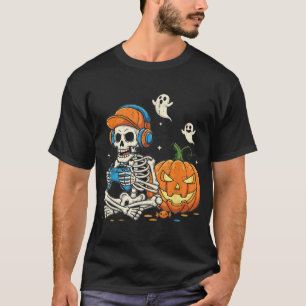 Halloween Cool Teen Boy Skeleton Gaming Men T-Shirt