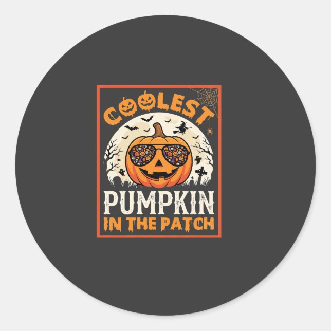 Halloween Coolest Pumpkin in the Patch Sunglasses  Classic Round Sticker (Front)