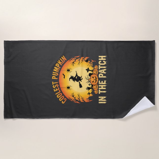 Halloween Coolest Pumpkin in the Patch Witch Desig Beach Towel (Front)