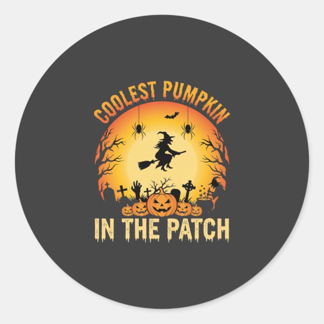 Halloween Coolest Pumpkin in the Patch Witch Desig Classic Round Sticker (Front)