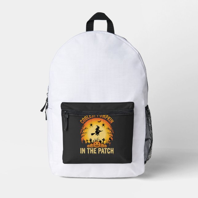 Halloween Coolest Pumpkin in the Patch Witch Desig Printed Backpack (Front)