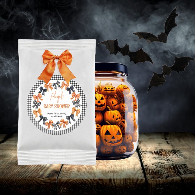 Halloween Coquette Black | Orange Bows Baby Shower Classic Round Sticker (Halloween Coquette Black | Orange Bows Girl Baby Shower Favor Classic Round Stickers)