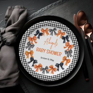 Halloween Coquette Black   Orange Bows Baby Shower Paper Plate