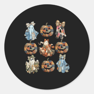 Halloween Coquette Bow Pumpkin Ghost Patchwork Sok Classic Round Sticker