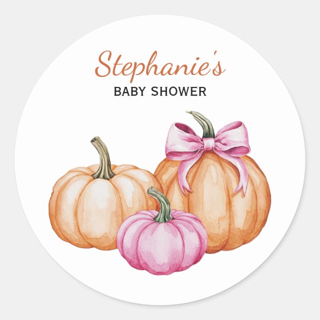 Halloween Coquette Bow Pumpkin Spooky Baby Shower Classic Round Sticker (Front)
