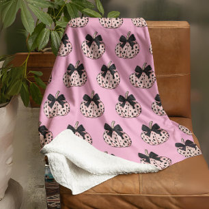 Halloween Coquette cute Pink Pumpkin with bow Fleece Blanket