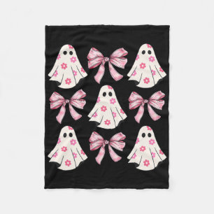 Halloween Coquette Pink Bow Ghost Fleece Blanket