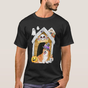 Halloween Corgi Dog Witch Haunted House T-Shirt