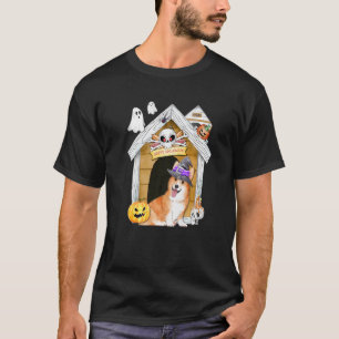 Halloween Corgi Dog Witch Haunted House T-Shirt