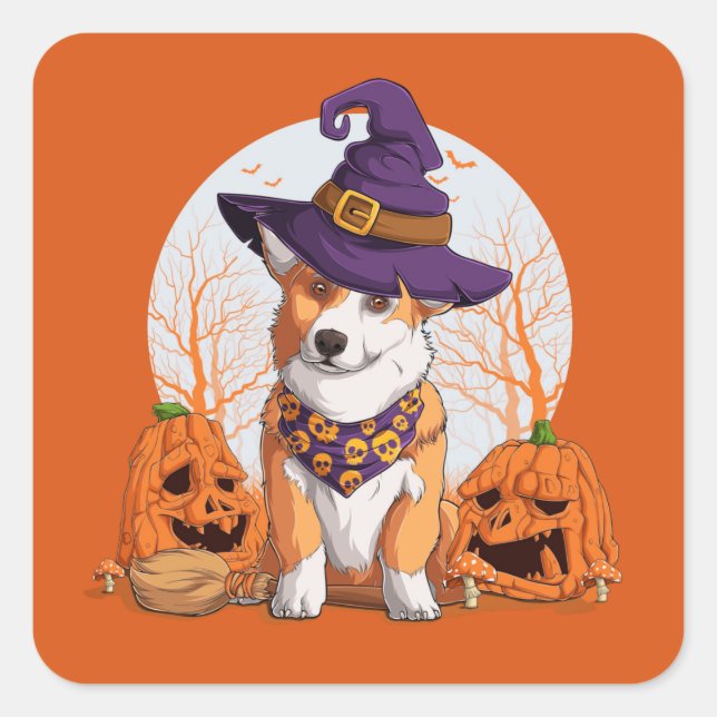 Halloween Corgi Square Sticker (Front)