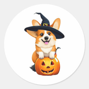 Halloween Corgi Witch Hat Classic Round Sticker