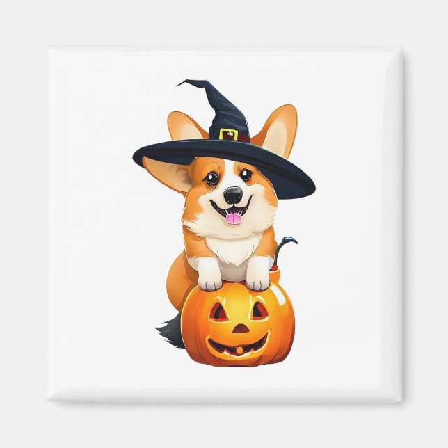 Halloween Corgi Witch Hat  Magnet (Front)