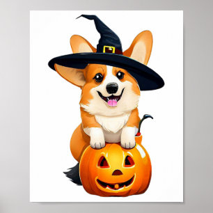 Halloween Corgi Witch Hat Poster
