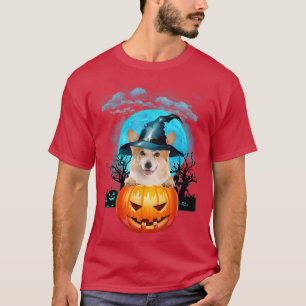 Halloween Corgi Witch Pumpkin And Blue Moon  T-Shirt