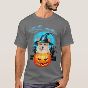 Halloween Corgi Witch Pumpkin And Blue Moon T-Shirt