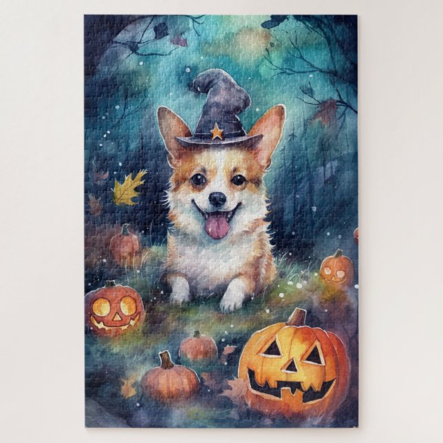 Halloween Corgi With Pumpkins Scary Jigsaw Puzzle (Vertical)
