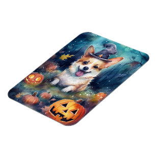Halloween Corgi With Pumpkins Scary Magnet