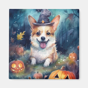 Halloween Corgi With Pumpkins Scary Magnet
