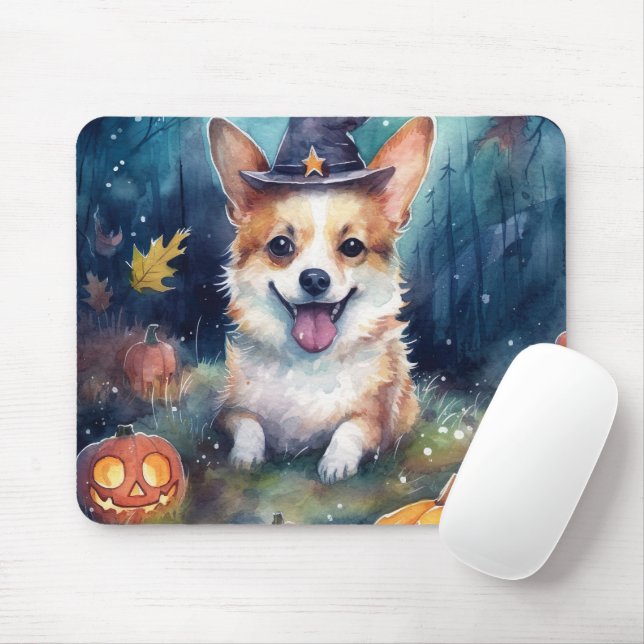 Halloween Corgi With Pumpkins Scary Mouse Mat (With Mouse)