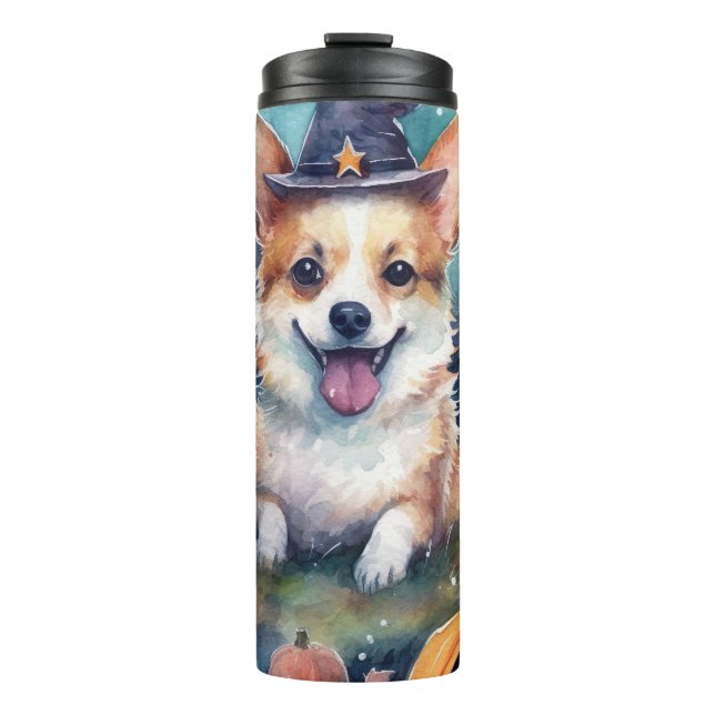 Halloween Corgi With Pumpkins Scary Thermal Tumbler (Front)