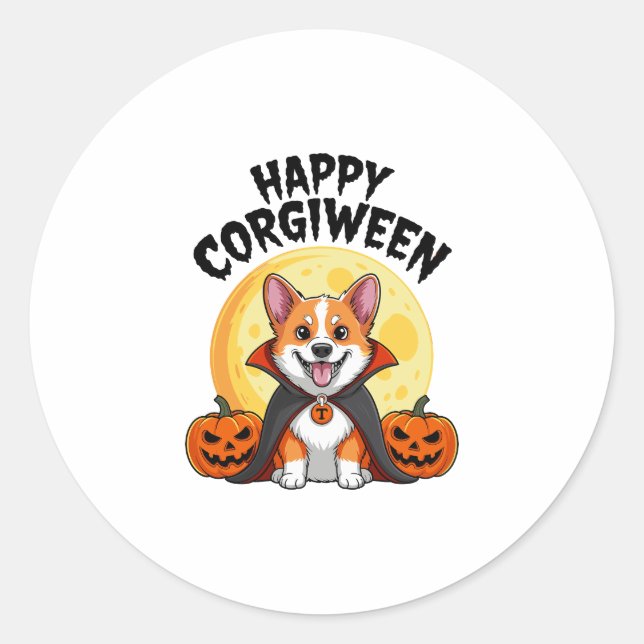 Halloween Corgiween, Spooky Corgi Dog Classic Round Sticker (Front)