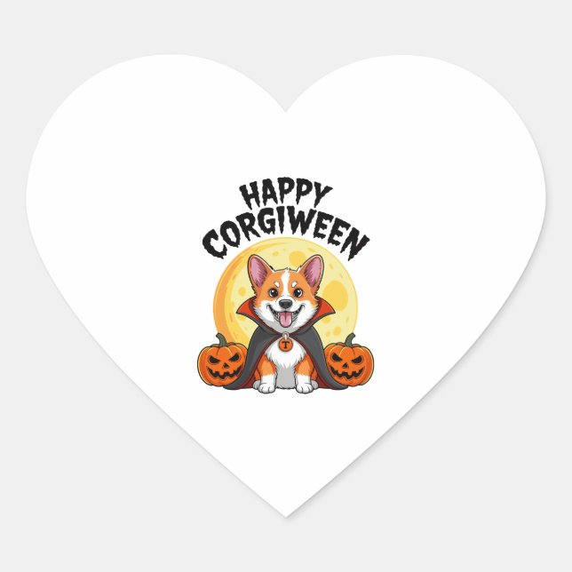 Halloween Corgiween, Spooky Corgi Dog Heart Sticker (Front)
