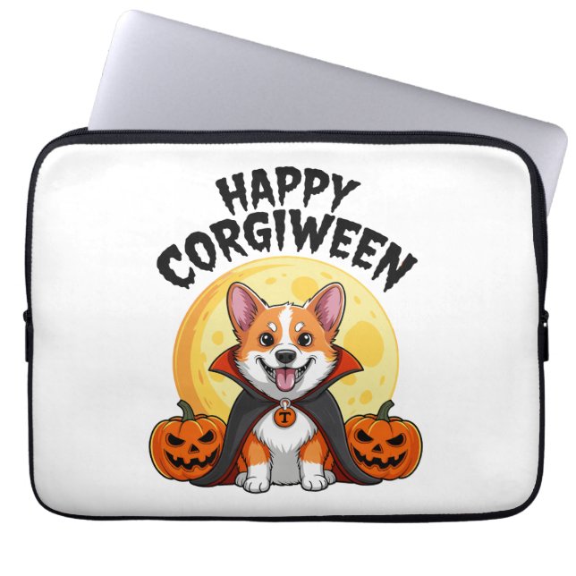 Halloween Corgiween, Spooky Corgi Dog Laptop Sleeve (Front)