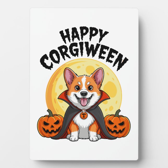 Halloween Corgiween, Spooky Corgi Dog Plaque (Front)