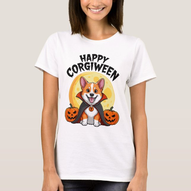 Halloween Corgiween, Spooky Corgi Dog T-Shirt (Front)
