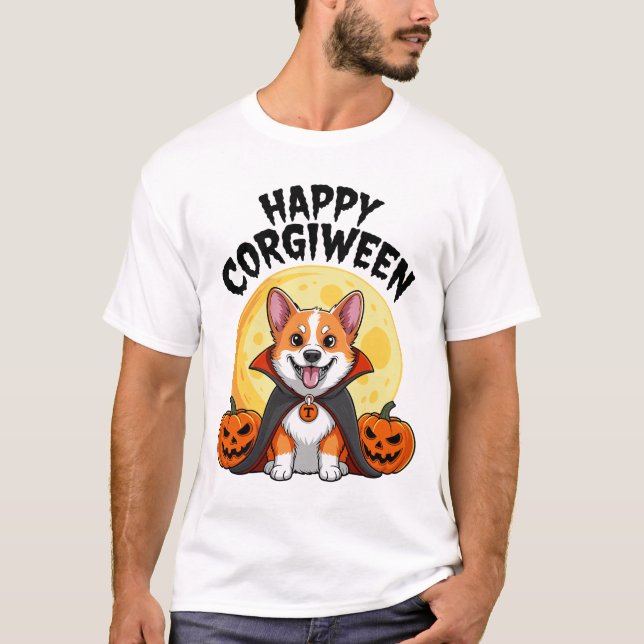 Halloween Corgiween, Spooky Corgi Dog T-Shirt (Front)