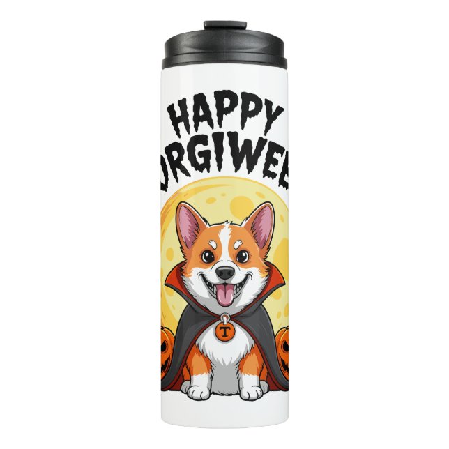 Halloween Corgiween, Spooky Corgi Dog Thermal Tumbler (Front)