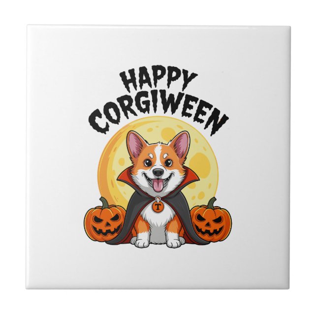 Halloween Corgiween, Spooky Corgi Dog Tile (Front)