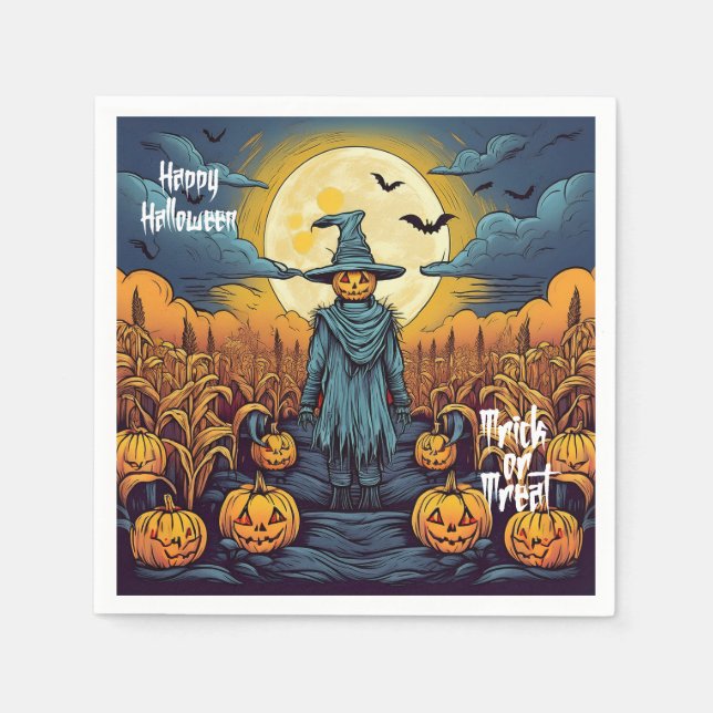 Halloween Corn Field & Scare Crow Napkin (Front)