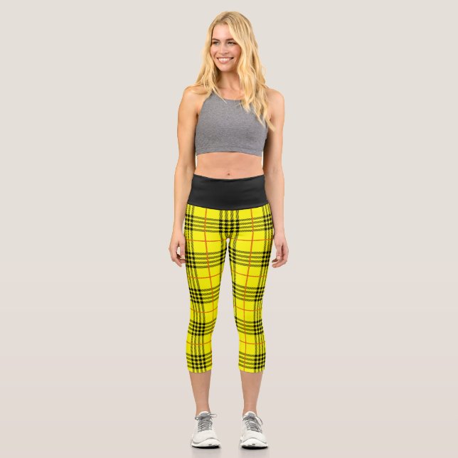 halloween cosplay 1990s yellow tartan plaid  capri leggings (Front)
