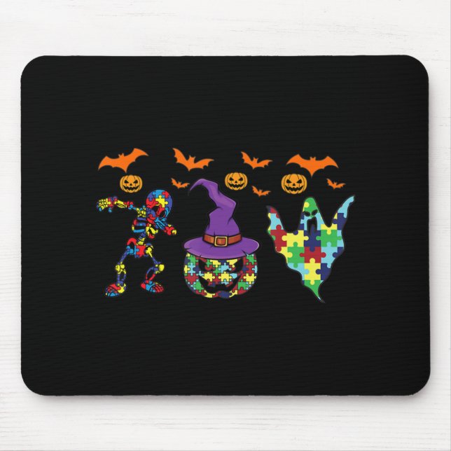 Halloween costume Autism Awareness Pumpkin Witch P Mouse Mat (Front)