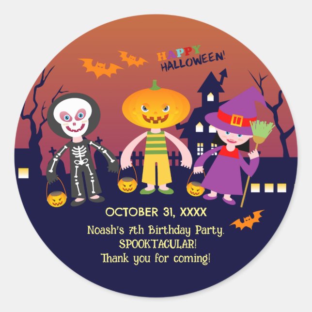 Halloween Costume Boy Birthday Party  Classic Round Sticker (Front)
