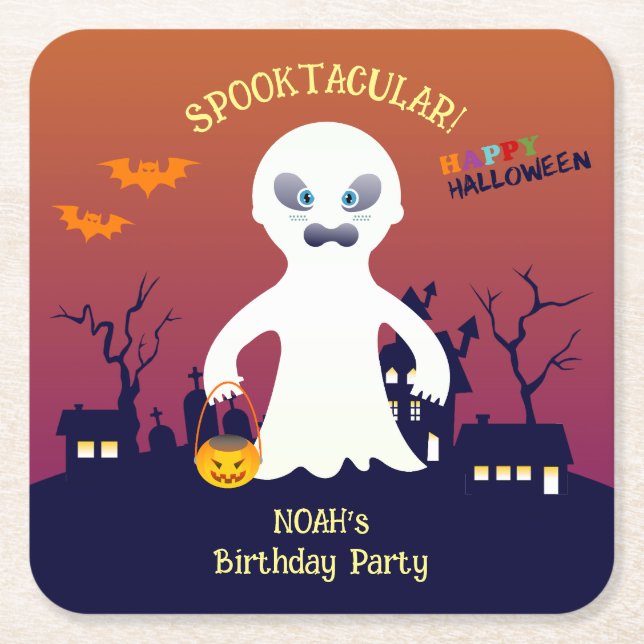 Halloween Costume Boy Birthday Party  Square Paper Coaster (Front)