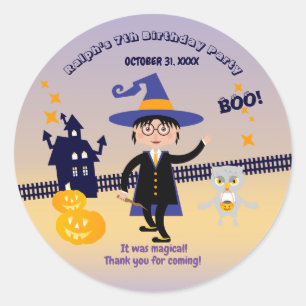 Halloween Costume Boy Wizard Birthday Party Classic Round Sticker